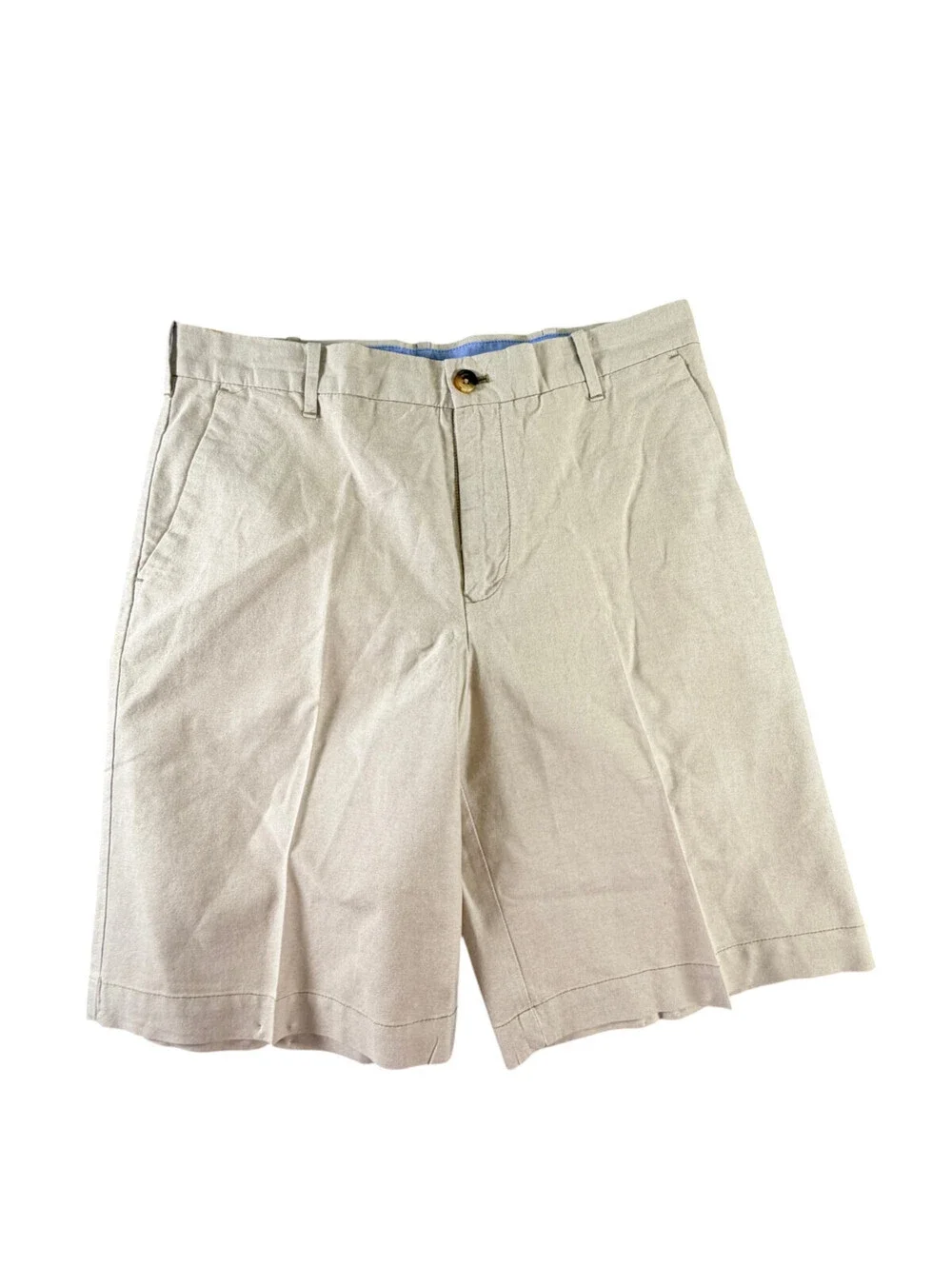 IZOD Mens Shorts Size 32 Khaki Beige 100% Cotton Pleated Front Casual Chino